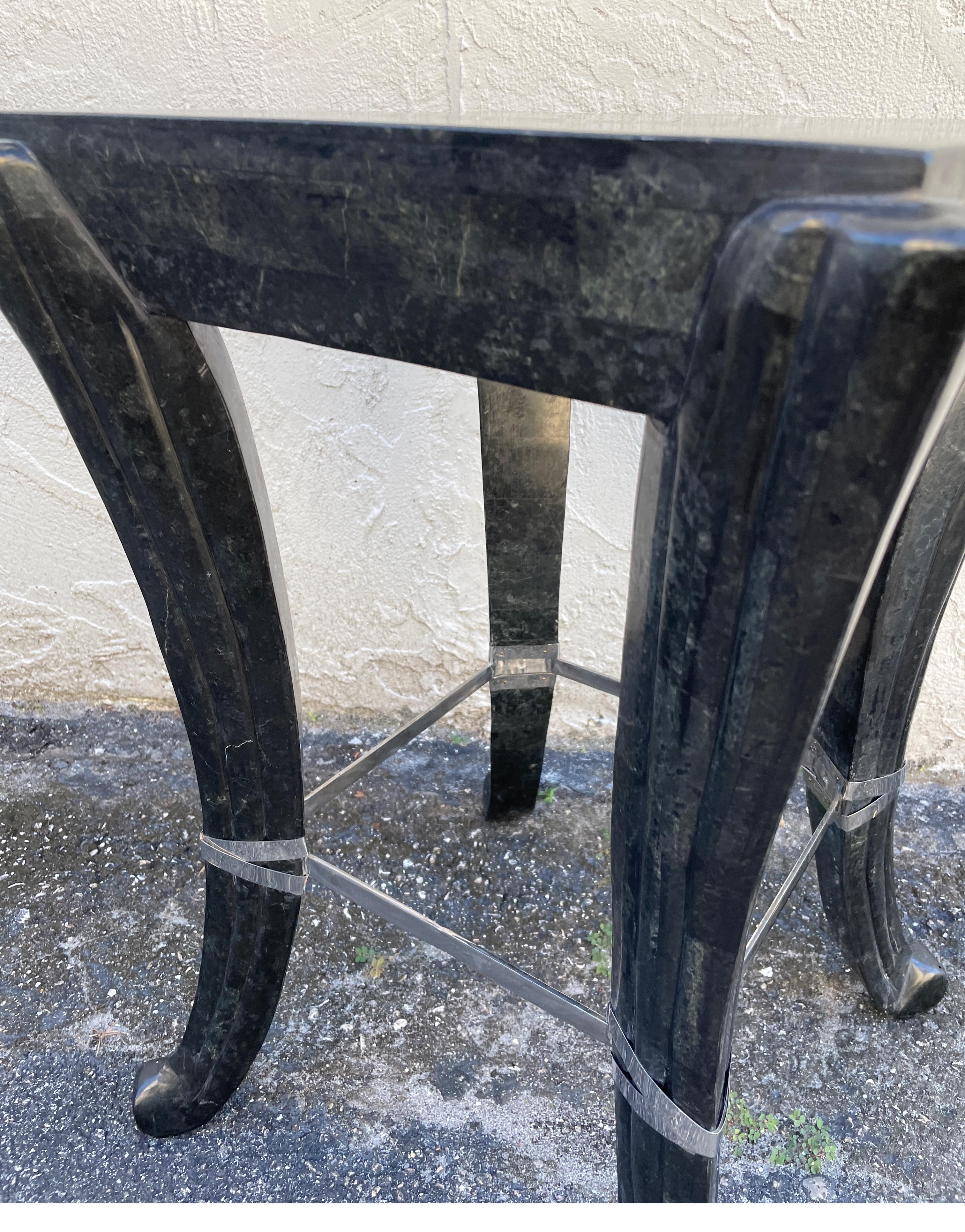  Black Tessellated Marble Side Table in the Art Deco Style In Good Condition For Sale In West Palm Beach, FL