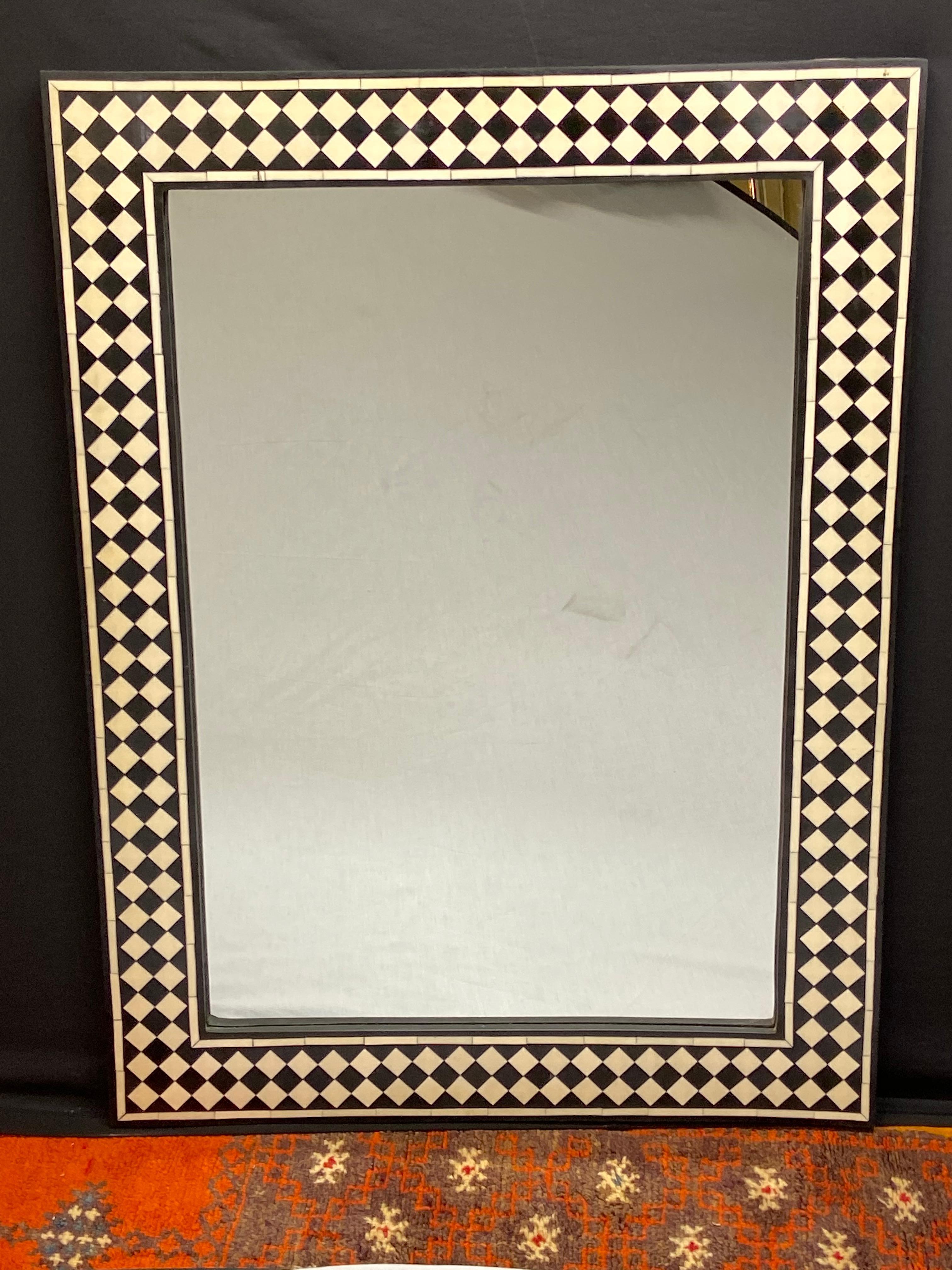 Art Deco Style Black and White Console Table and Mirror in Diamond Pattern 9