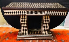 Art Deco Style Black and White Console Table and Mirror in Diamond Pattern
