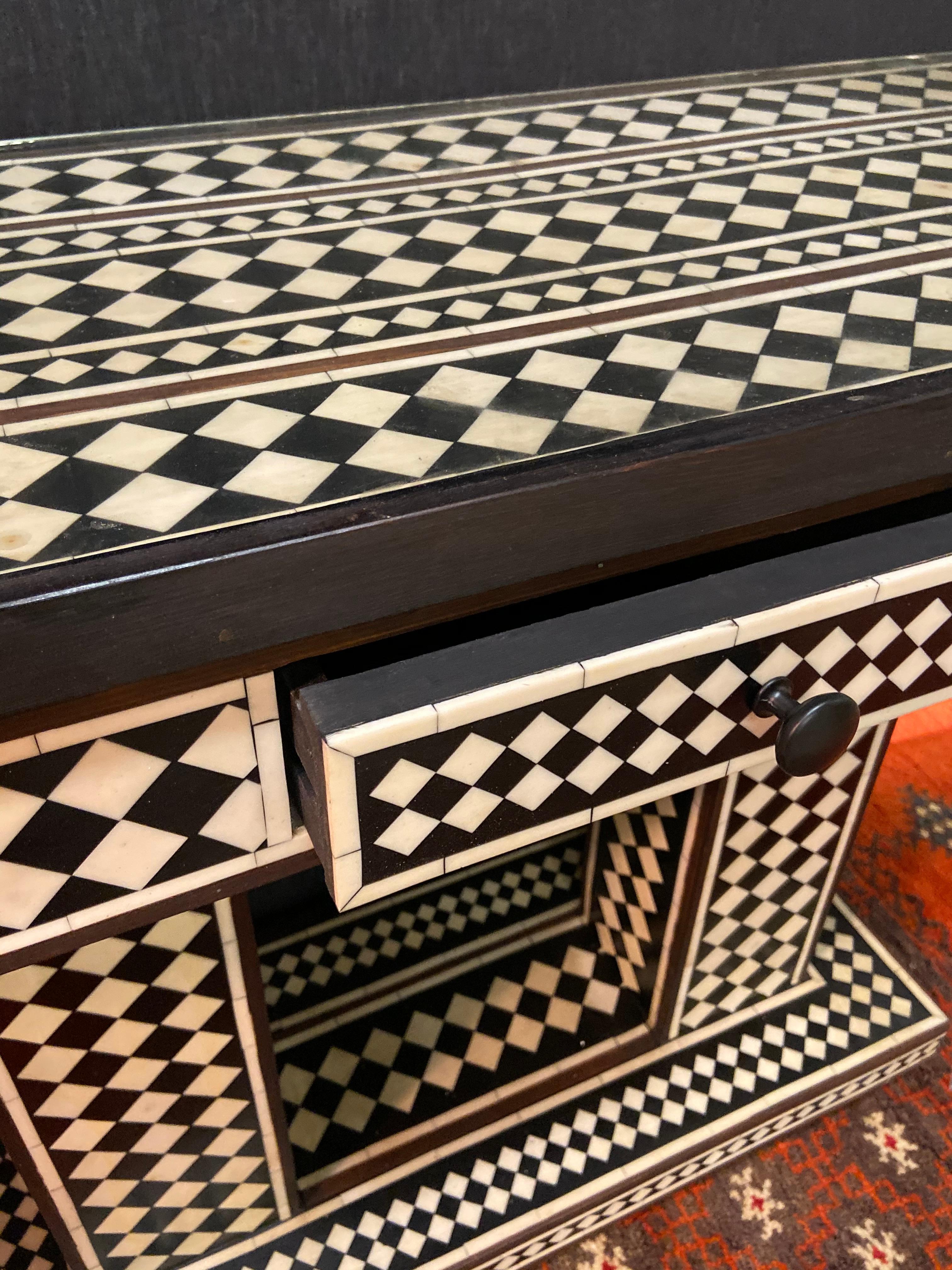 Art Deco Style Black and White Console Table and Mirror in Diamond Pattern 2