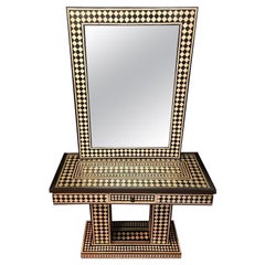 Vintage Art Deco Style Black and White Console Table and Mirror in Diamond Pattern