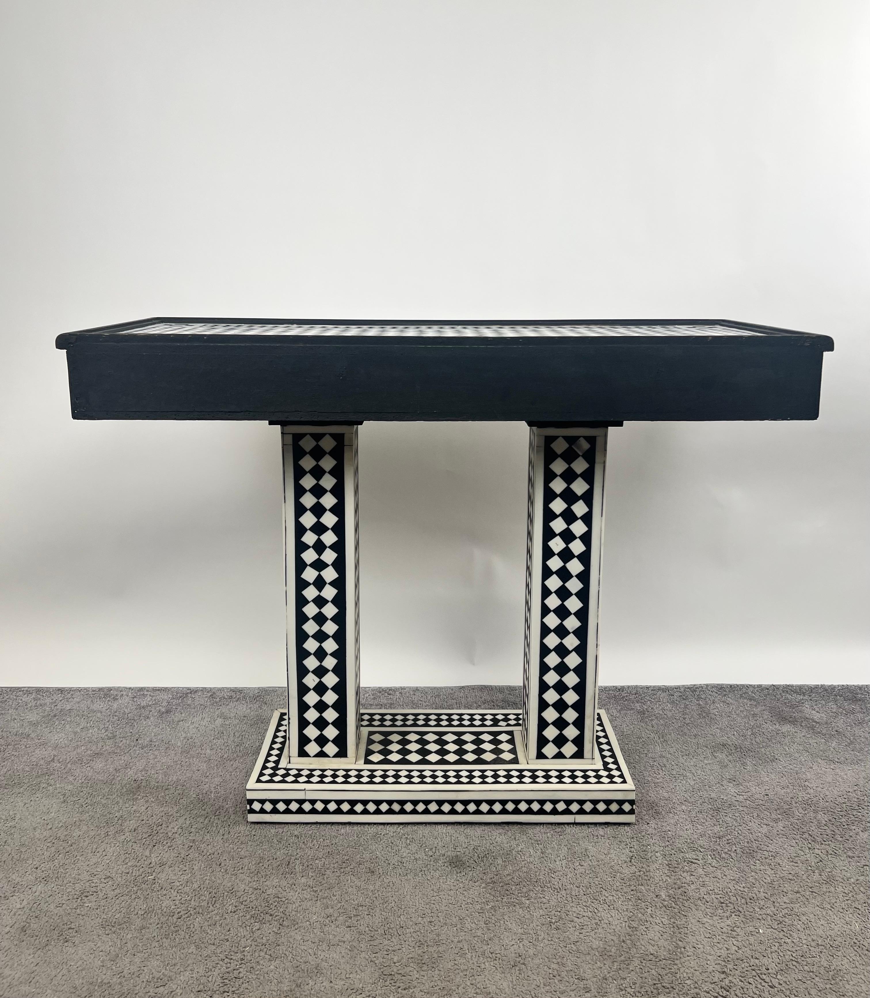 Art Deco Style Black & White Resin Console Table in Diamond Pattern For Sale 8