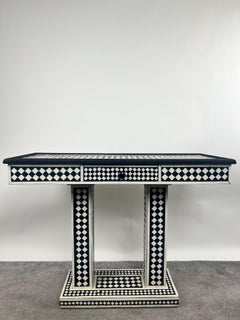 Art Deco Style Black & White Resin Console Table in Diamond Pattern