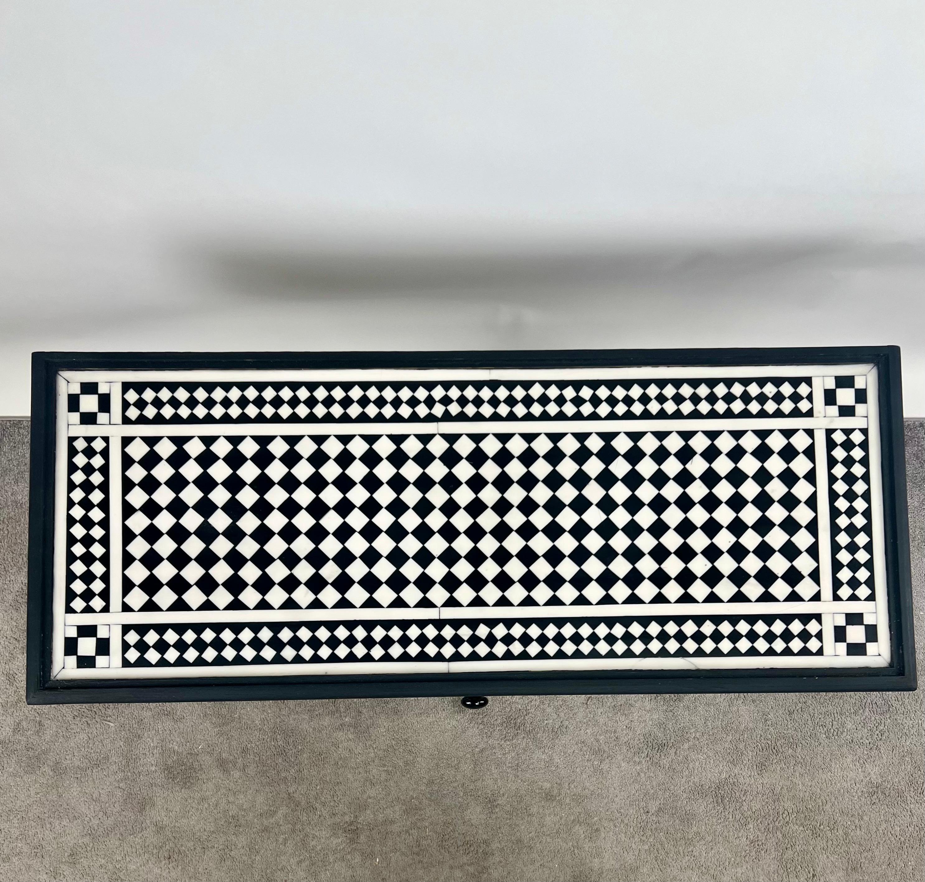 Art Deco Style Black & White Resin Console Table in Diamond Pattern For Sale 4