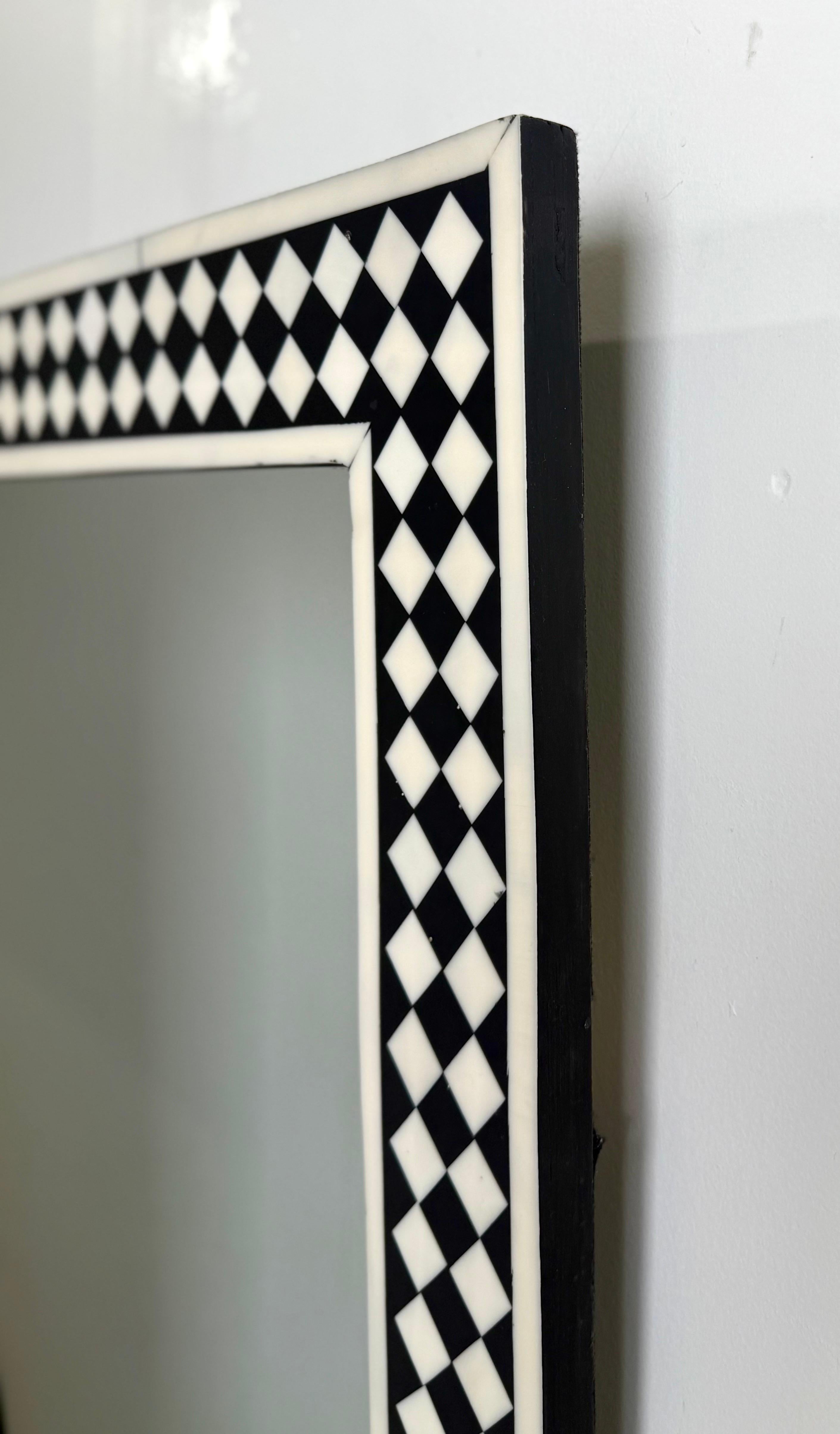 Art Deco Style Black & White Resin Diamond Design Wall, Table or Mantel Mirror For Sale 5