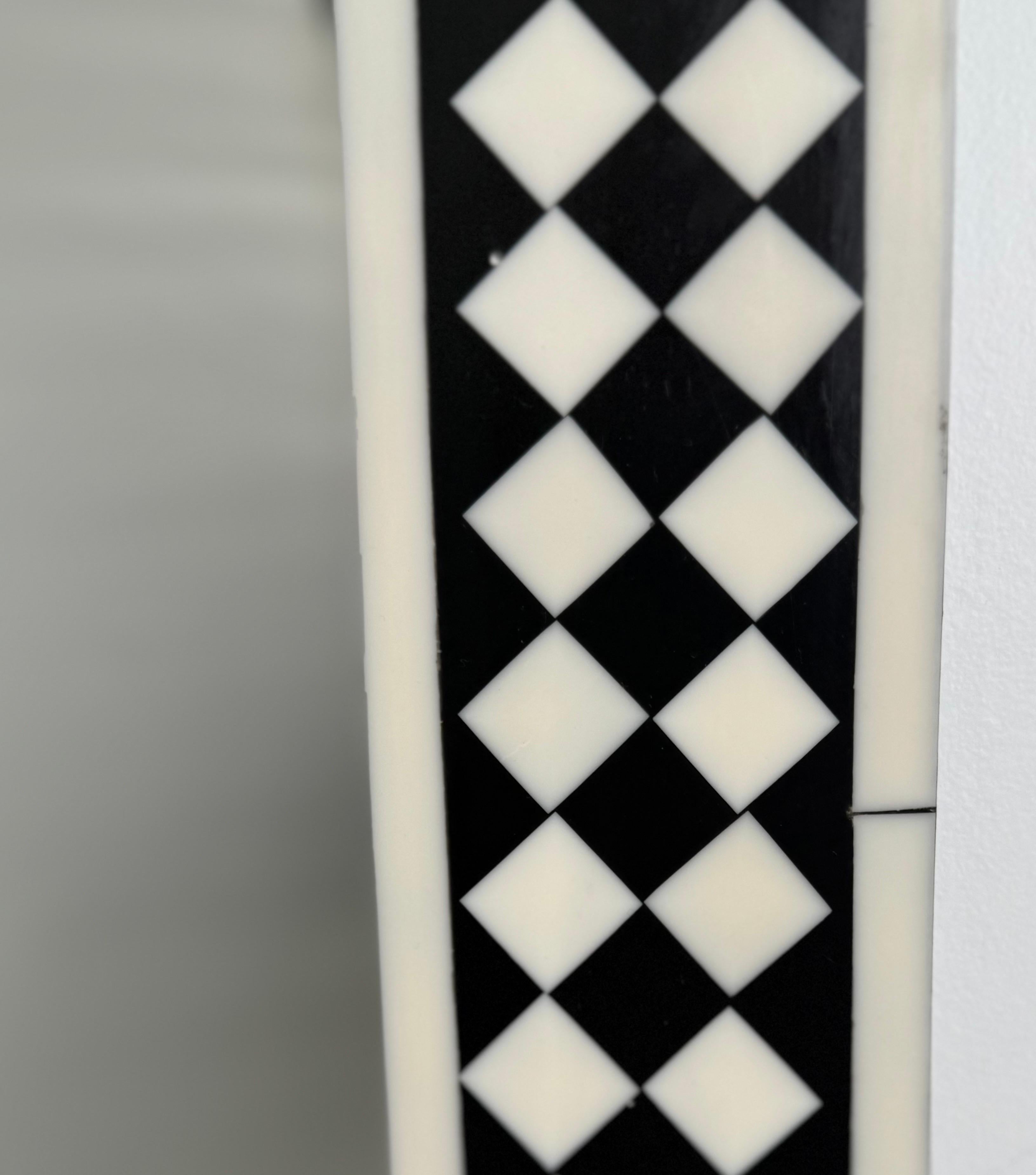 Art Deco Style Black & White Resin Diamond Design Wall, Table or Mantel Mirror For Sale 7