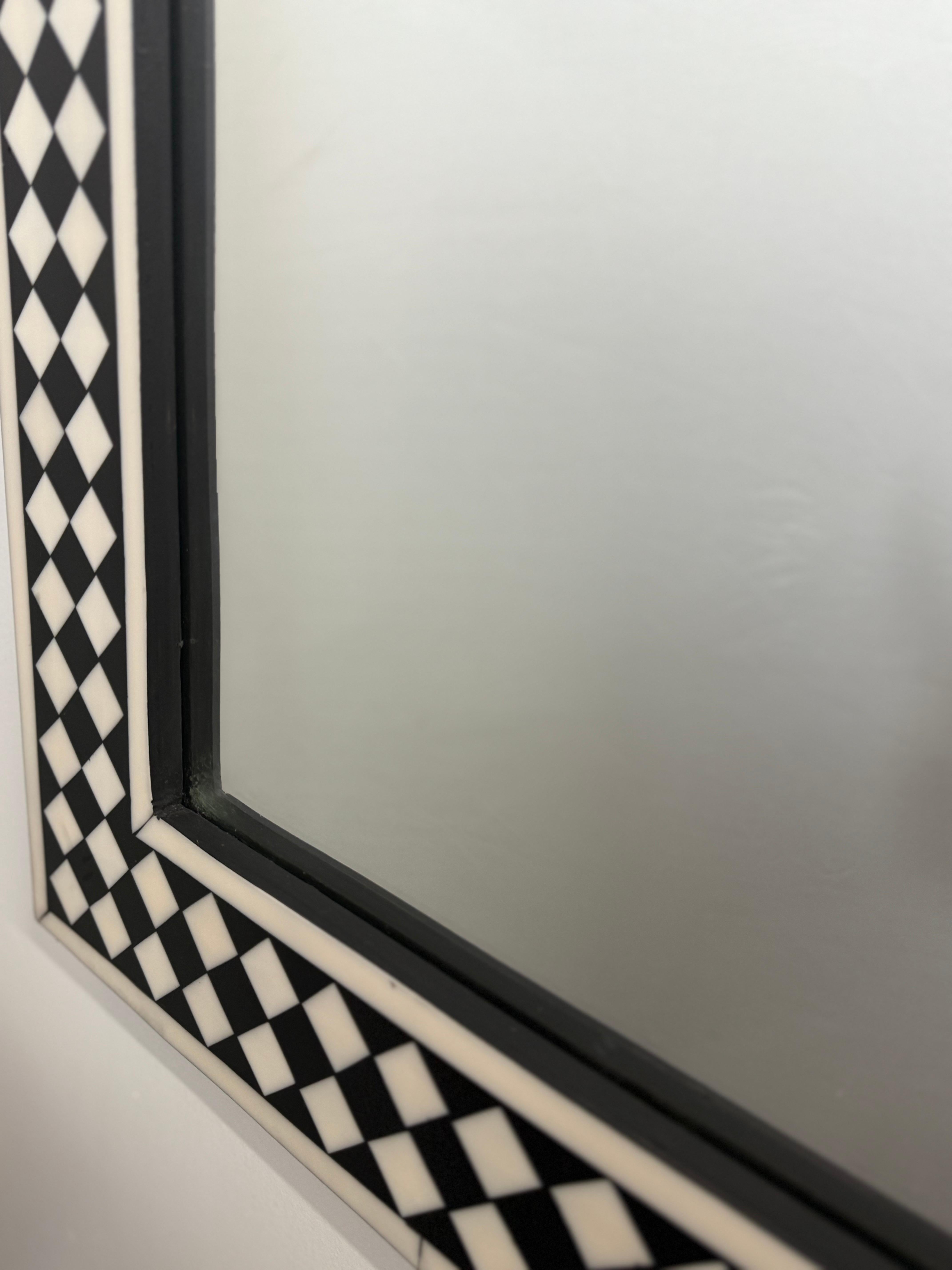 Art Deco Style Black & White Resin Diamond Design Wall, Table or Mantel Mirror For Sale 1