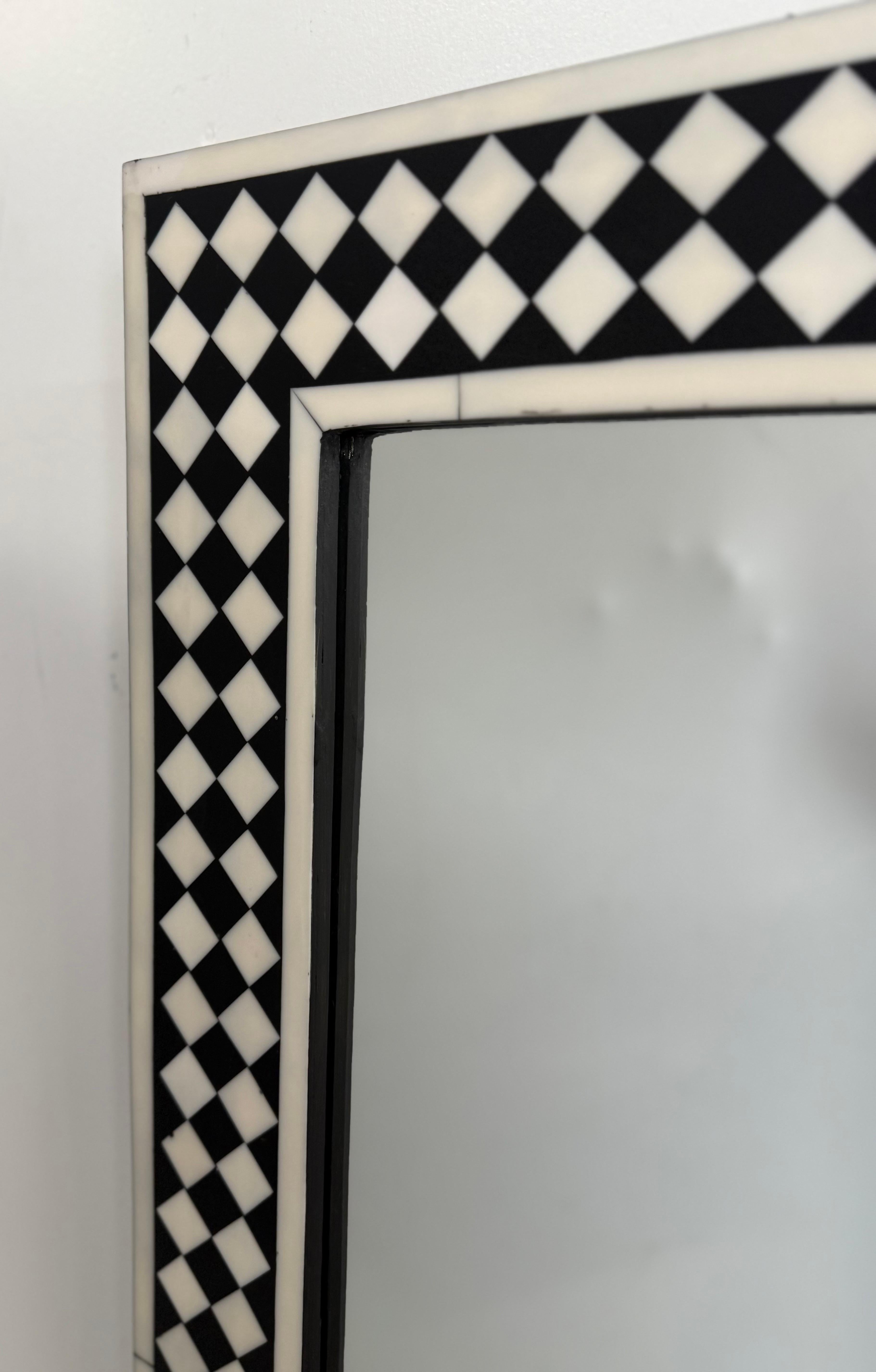 Art Deco Style Black & White Resin Diamond Design Wall, Table or Mantel Mirror For Sale 2