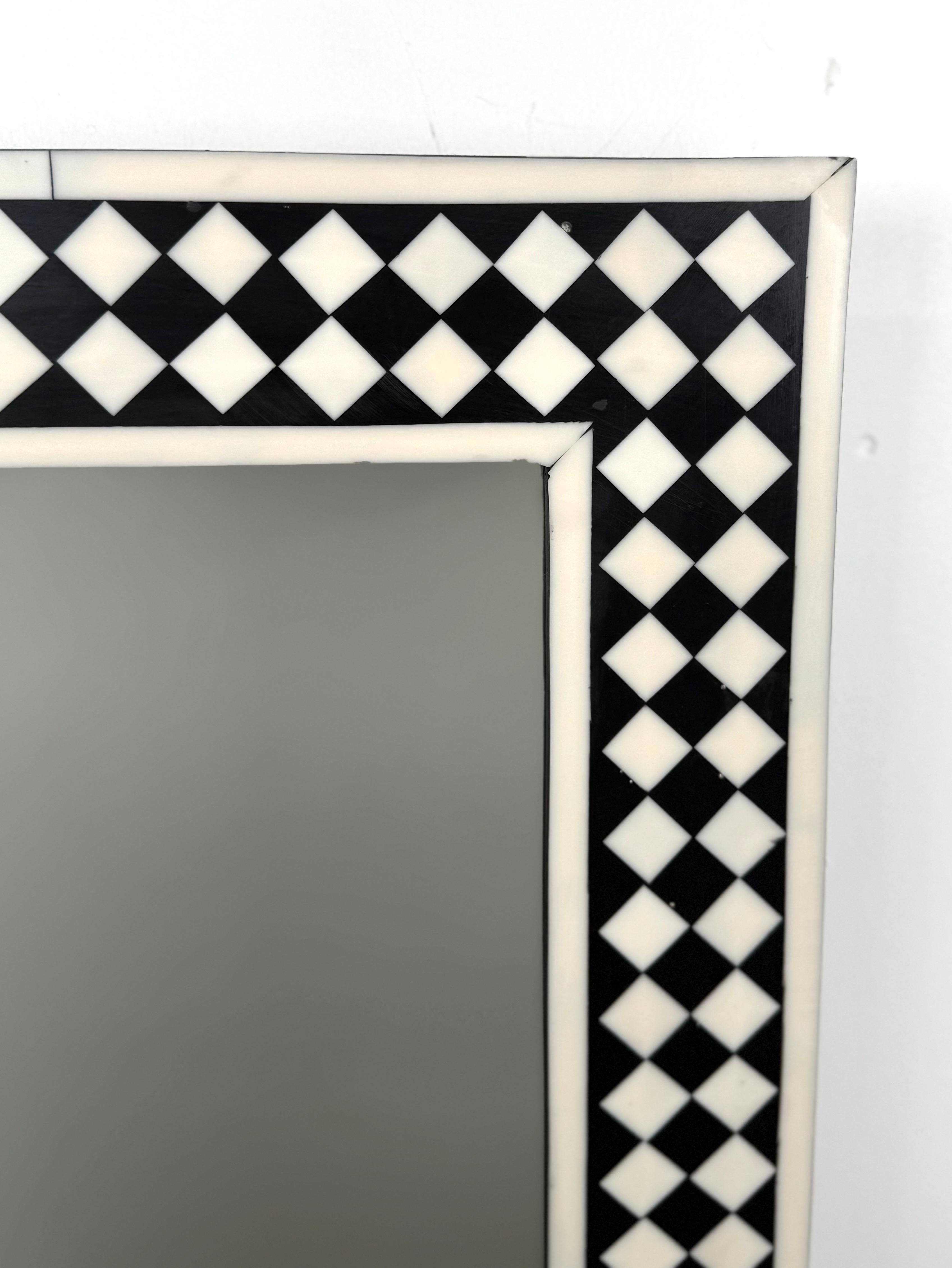 Art Deco Style Black & White Resin Diamond Design Wall, Table or Mantel Mirror For Sale 3