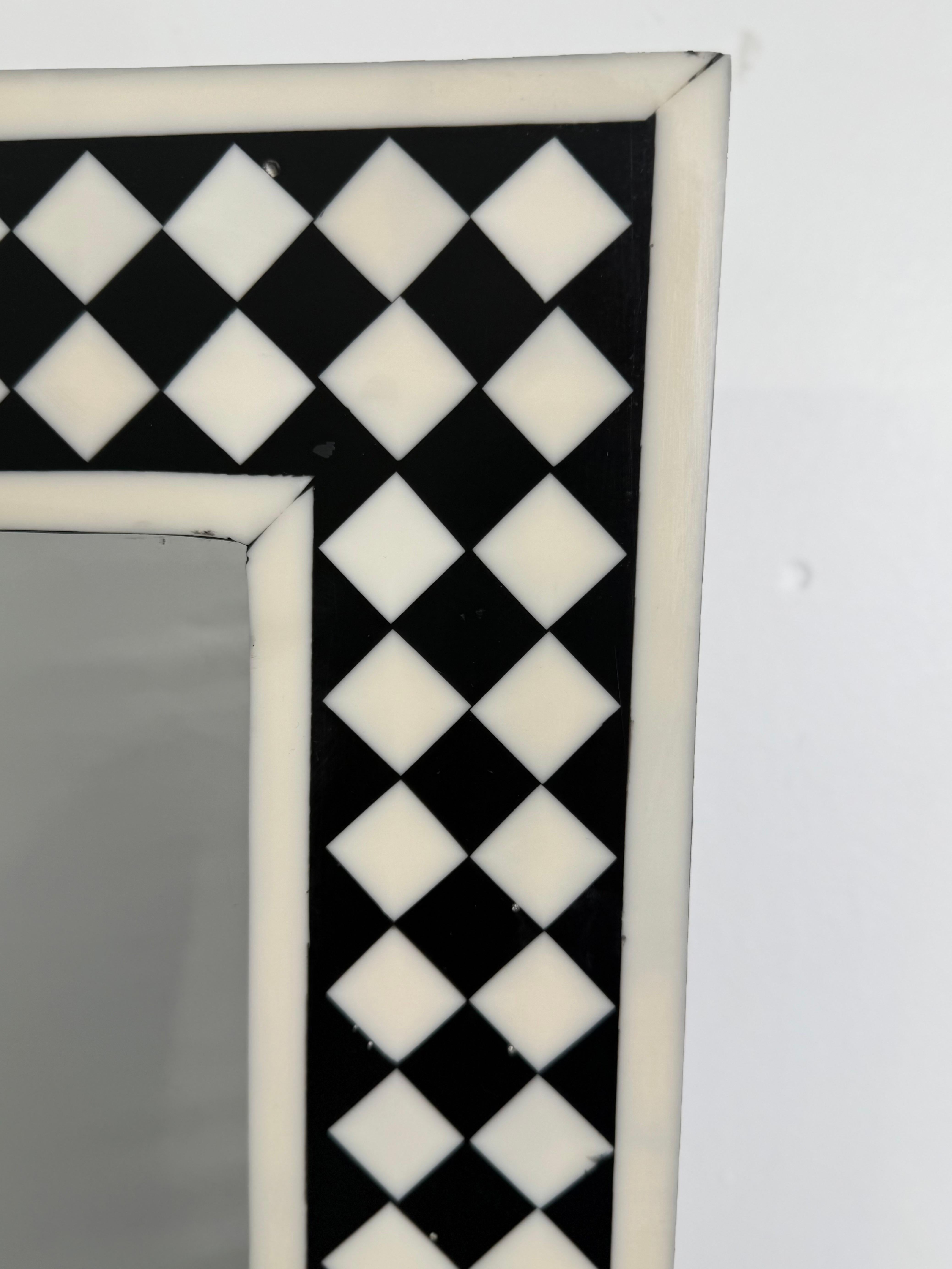 Art Deco Style Black & White Resin Diamond Design Wall, Table or Mantel Mirror For Sale 4
