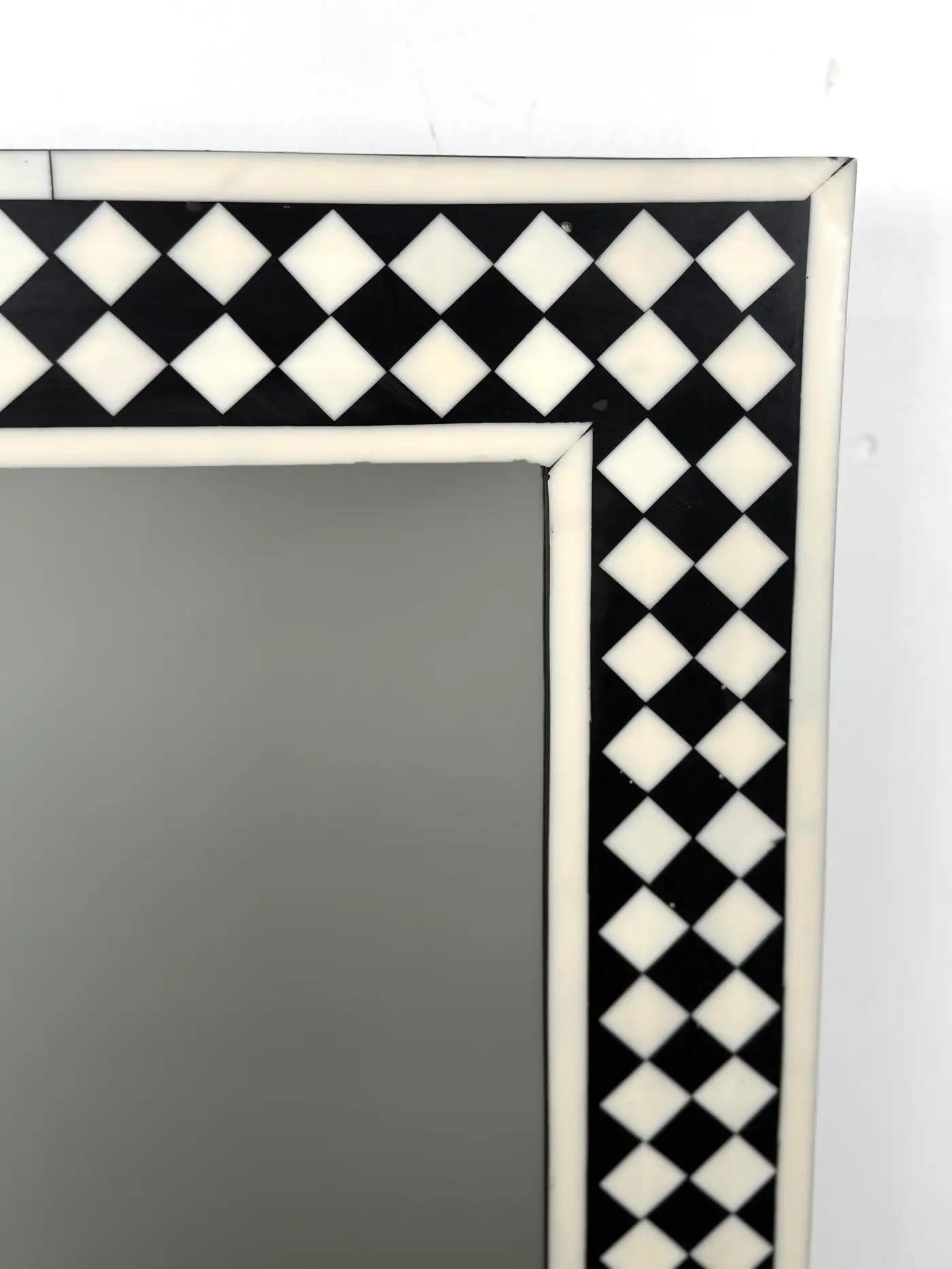 Art Deco Style Black & White Resin in Diamond design Mirror & Console, Set of 2 For Sale 2