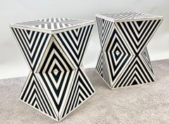 Art Deco Style Black & White Resin Sculptural Side, End Table or Stool, a Pair