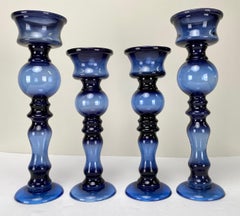 Art Deco Style Blue Bubble Design Candle Holder, A set of 4