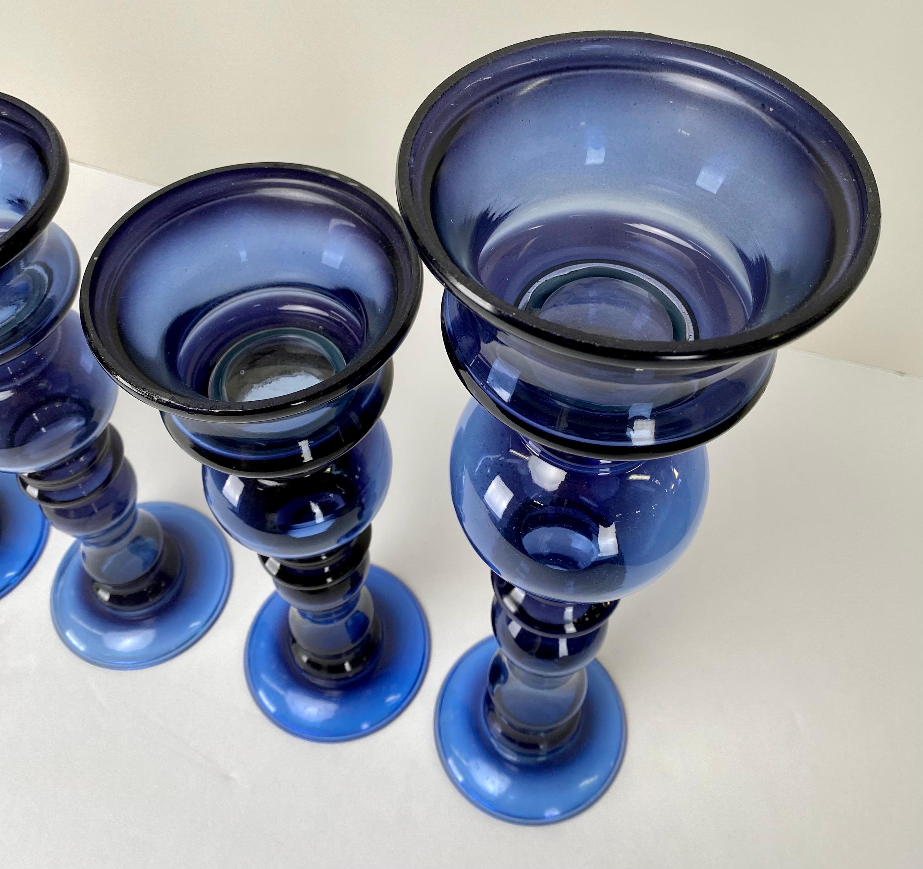 20th Century Art Deco Style Blue Bubble Design Candle Holder, A set of 4 For Sale