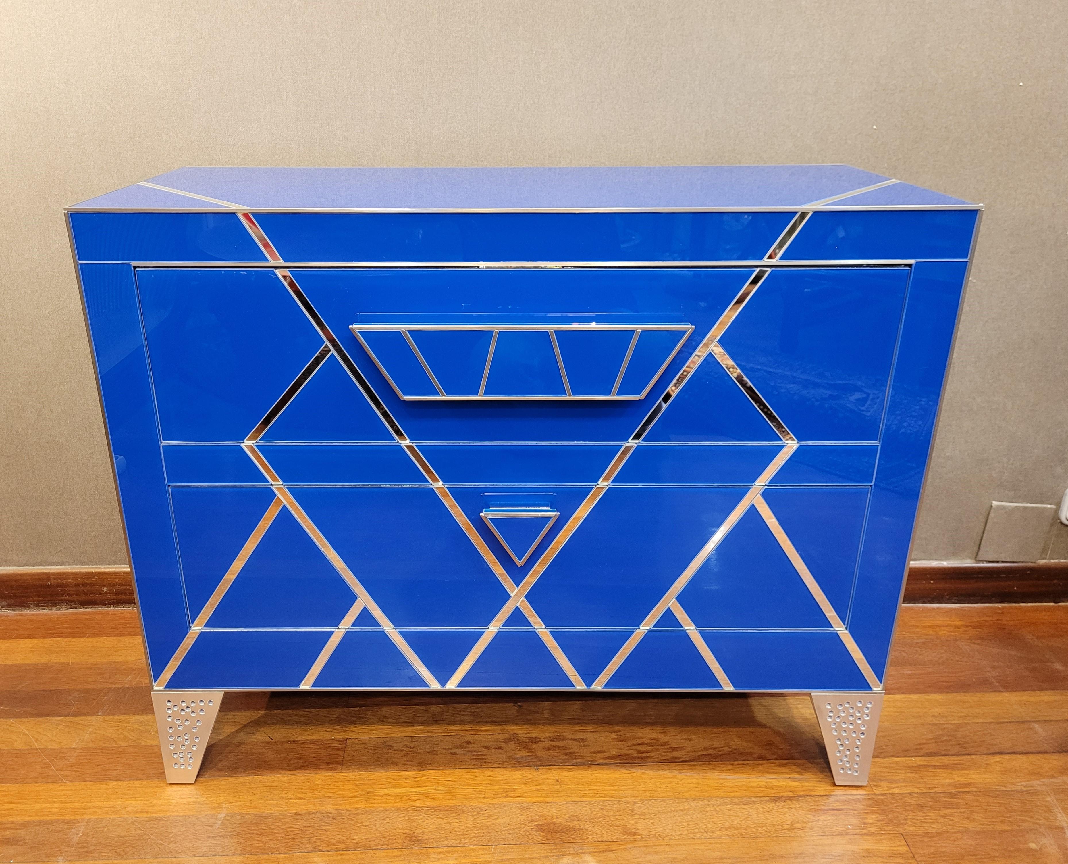 Art Deco Style Blue Crystal Italian Commode, Chest of Drawers In Good Condition For Sale In Valladolid, ES