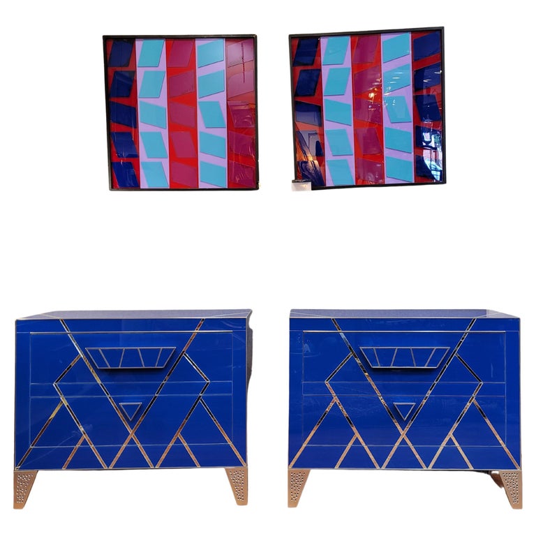 Kommode aus blauem Kristall im Art déco-Stil, Kommode im Angebot bei ...