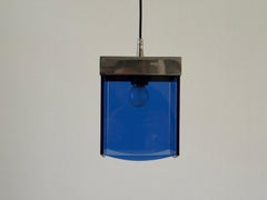 Art Deco Style Blue Glass and Chrome Ceiling Lamp, 1950s, Italy
