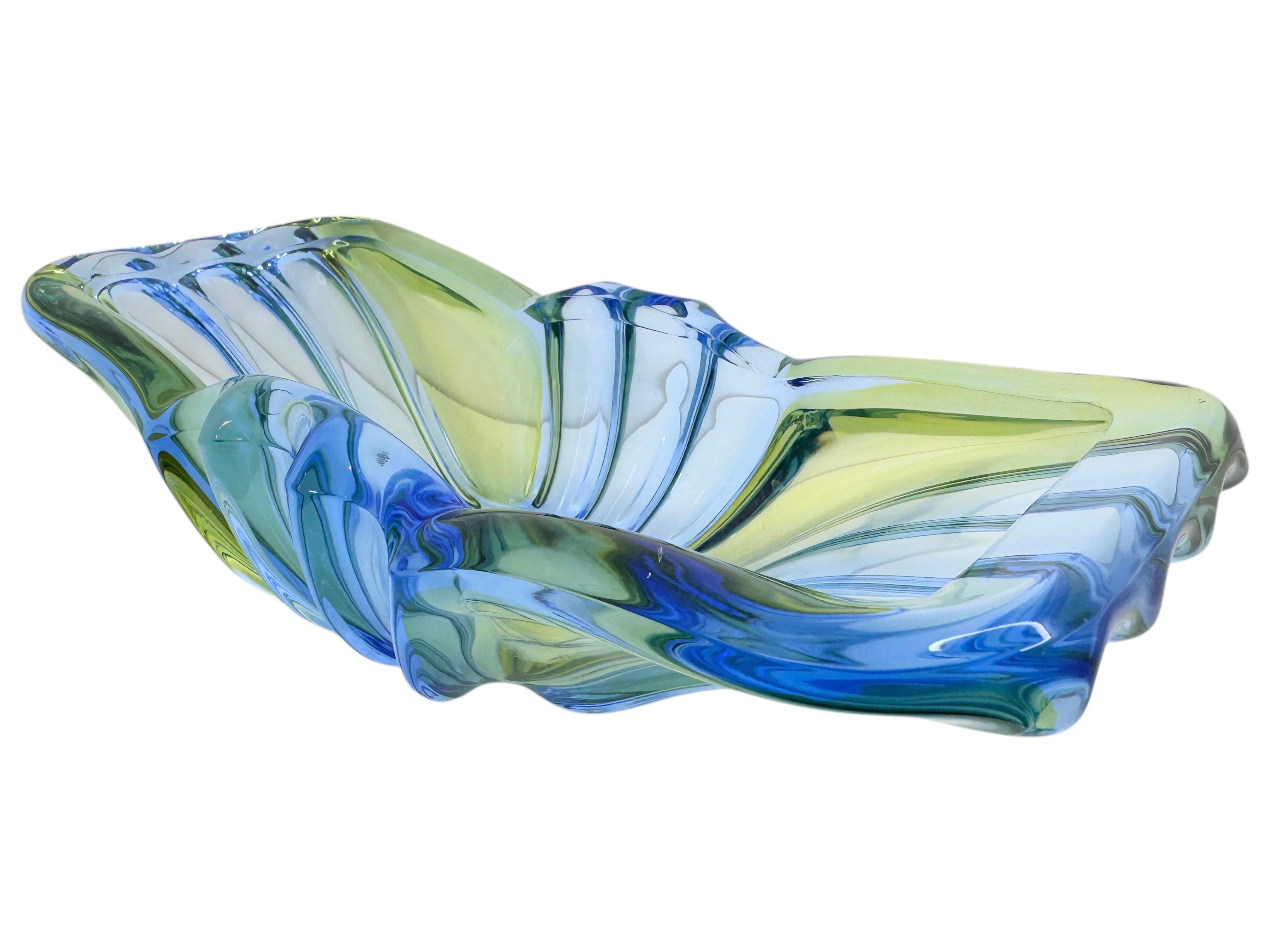 Art Deco Style Blue & Green Glass Bowl Catchall, Murano Italy, Vintage 1950s For Sale 4