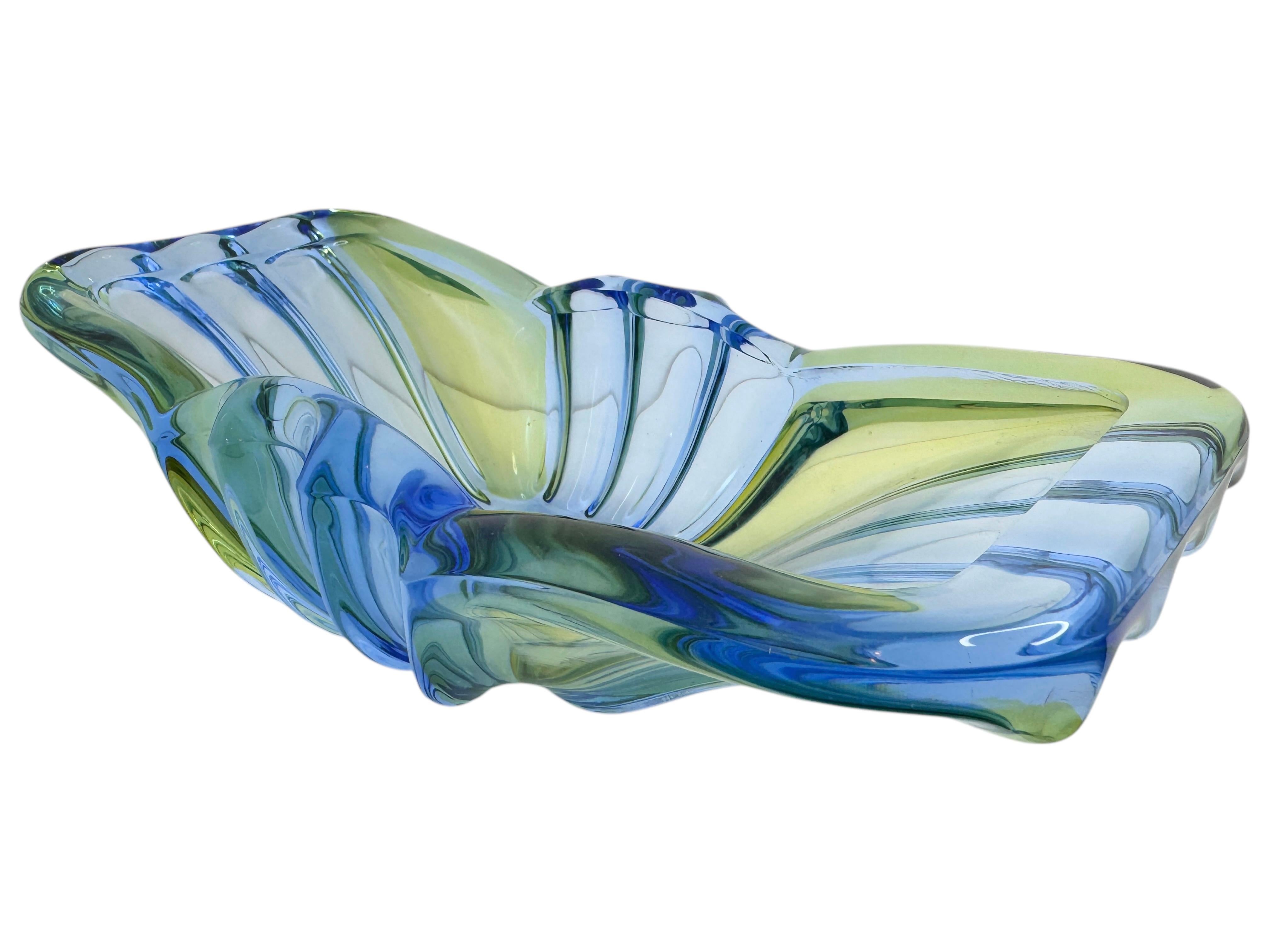 Art Deco Style Blue & Green Glass Bowl Catchall, Murano Italy, Vintage 1950s In Good Condition For Sale In Nuernberg, DE