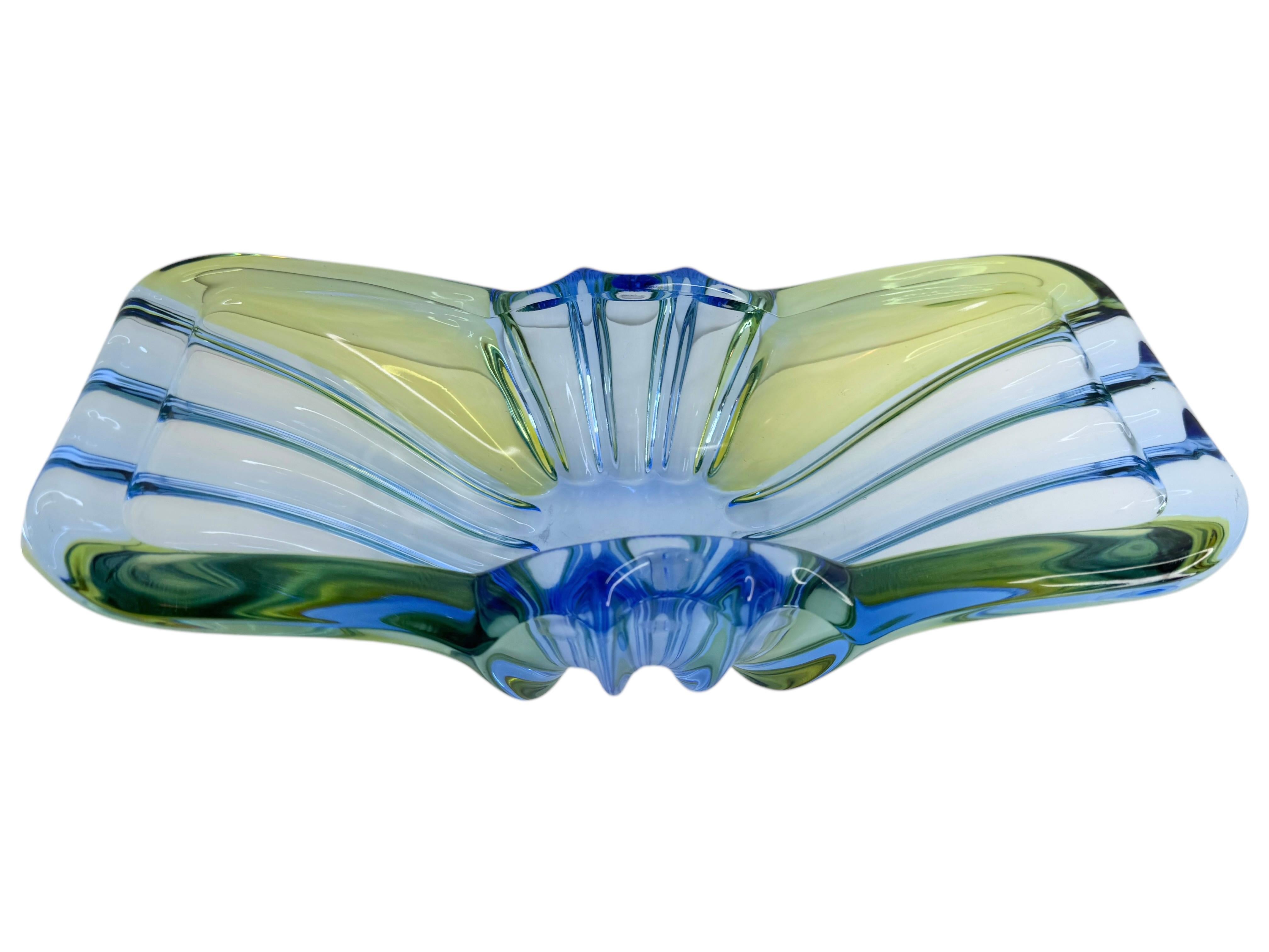 Art Deco Style Blue & Green Glass Bowl Catchall, Murano Italy, Vintage 1950s For Sale 1