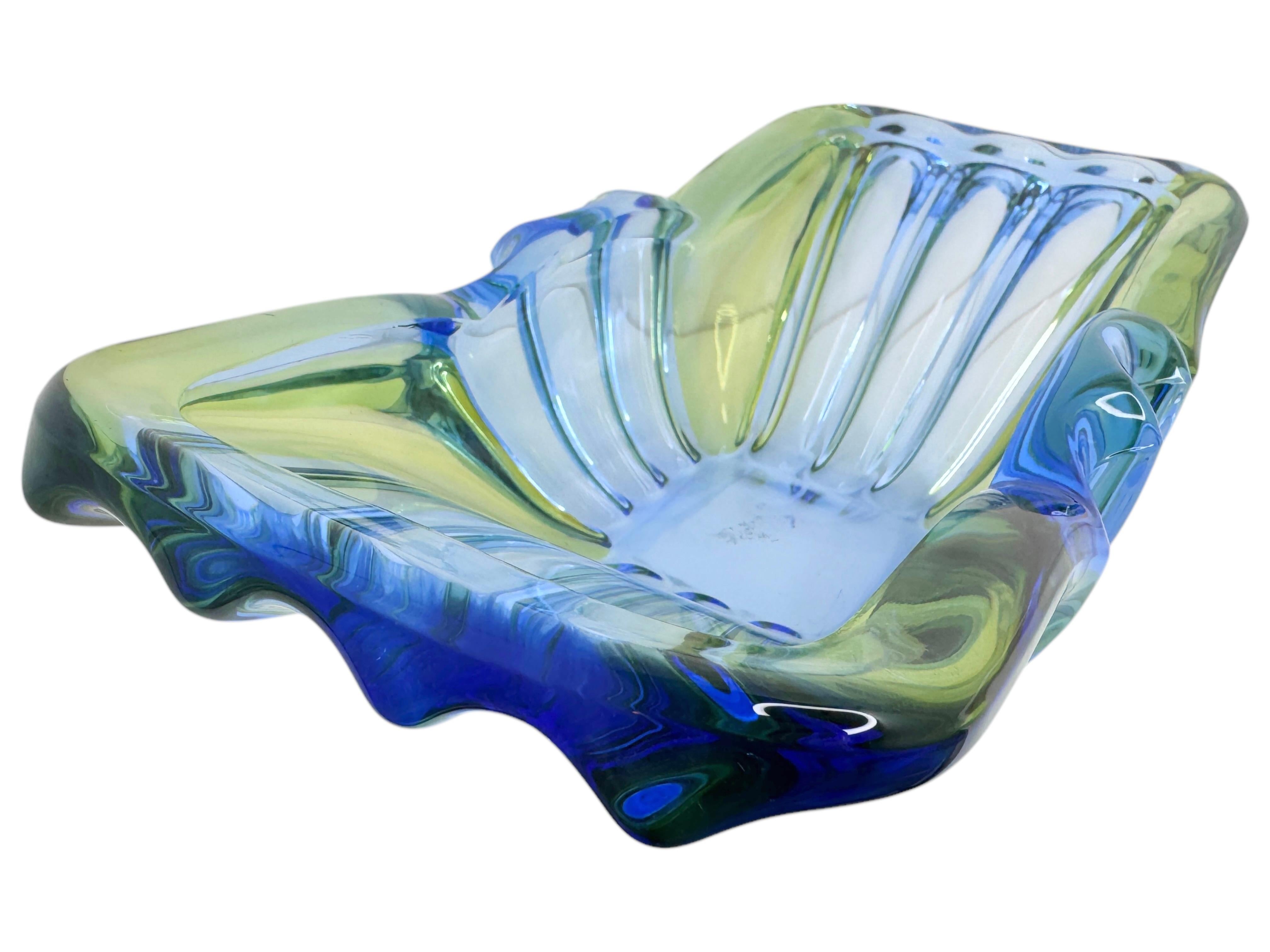 Art Deco Style Blue & Green Glass Bowl Catchall, Murano Italy, Vintage 1950s For Sale 3