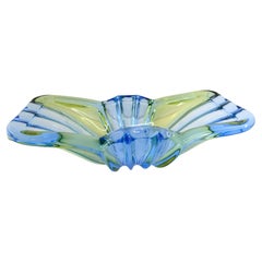 Art Deco Style Blue & Green Glass Bowl Catchall, Murano Italy, Vintage 1950s