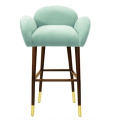 Organic Midcentury Modern Linen and Brass Patagonia Bar Stool Handmade & Custom