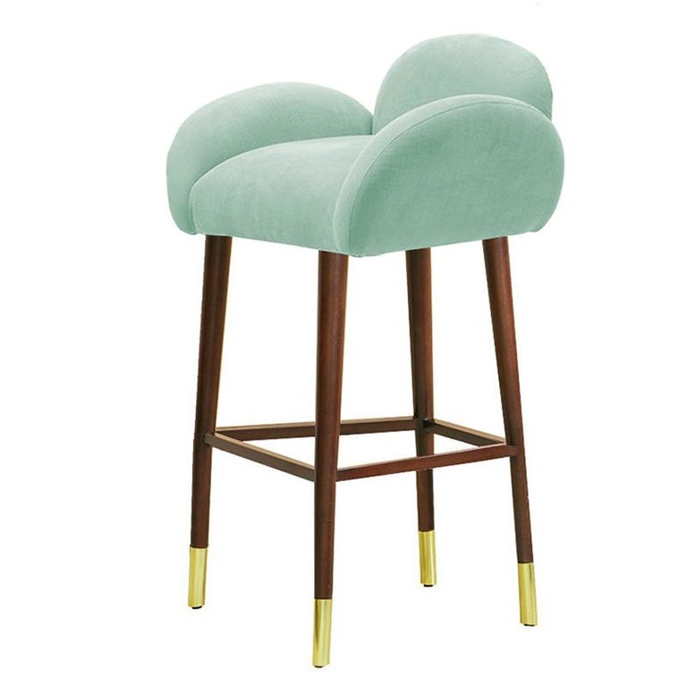 Organic Midcentury Modern Linen and Brass Patagonia Bar Stool Handmade