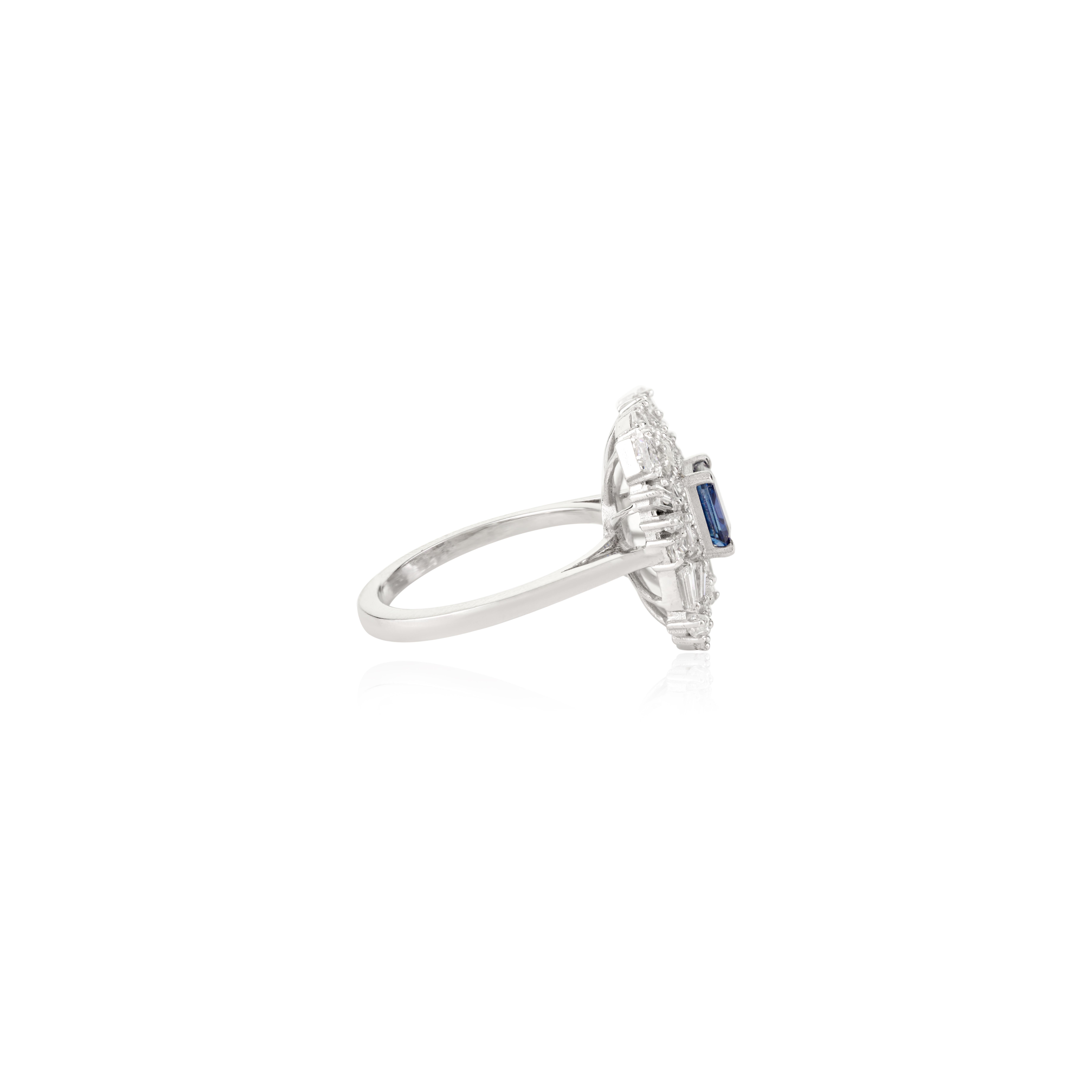 For Sale:  Art Deco Style Blue Sapphire and Diamond Wedding Cocktail Ring in 14k White Gold 5