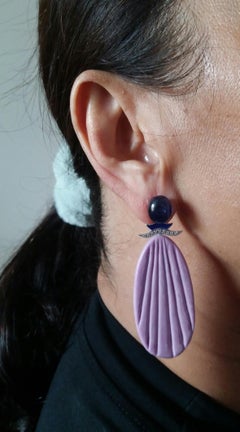 Art Deco Style Blue Sapphire Cabs Phosphosiderite Gold Diamond Enamel Earrings