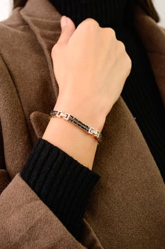 Art Deco Style Blue Sapphire & Diamond Link Bracelet in 14K Yellow Gold 6.14 CTW