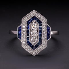 Art Deco Style Blue Sapphire Diamond Ring