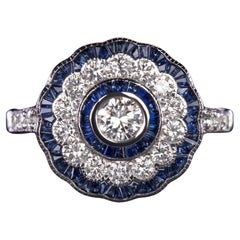 ART DECO Style Blue Sapphire Diamond Ring