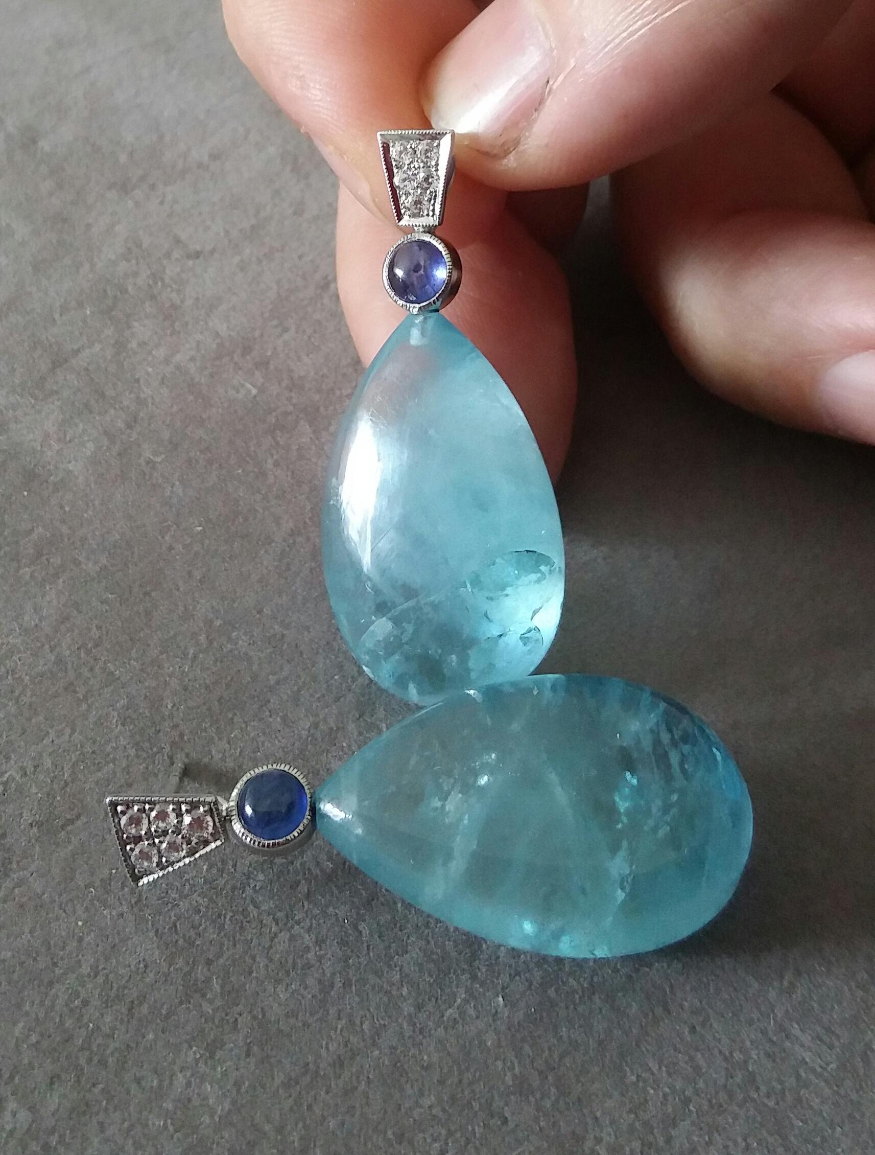 Orecchini con gocce di acquamarina in oro bianco 14 kt in stile Art Deco con zaffiro blu e diamanti In condizioni buone in vendita a Bangkok, TH