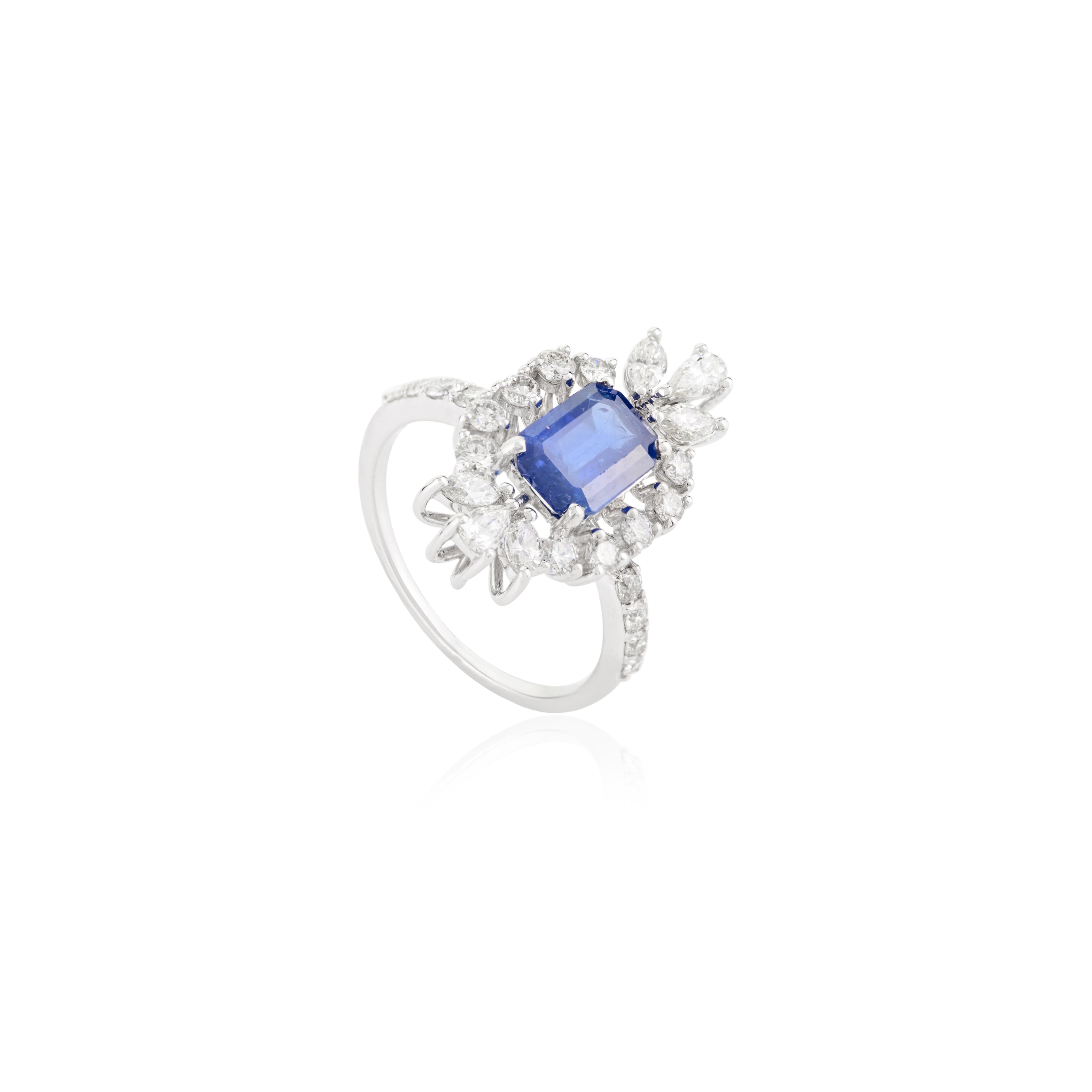 En vente :  Alliance de style Art déco en or blanc 18 carats avec saphir bleu et diamants 3