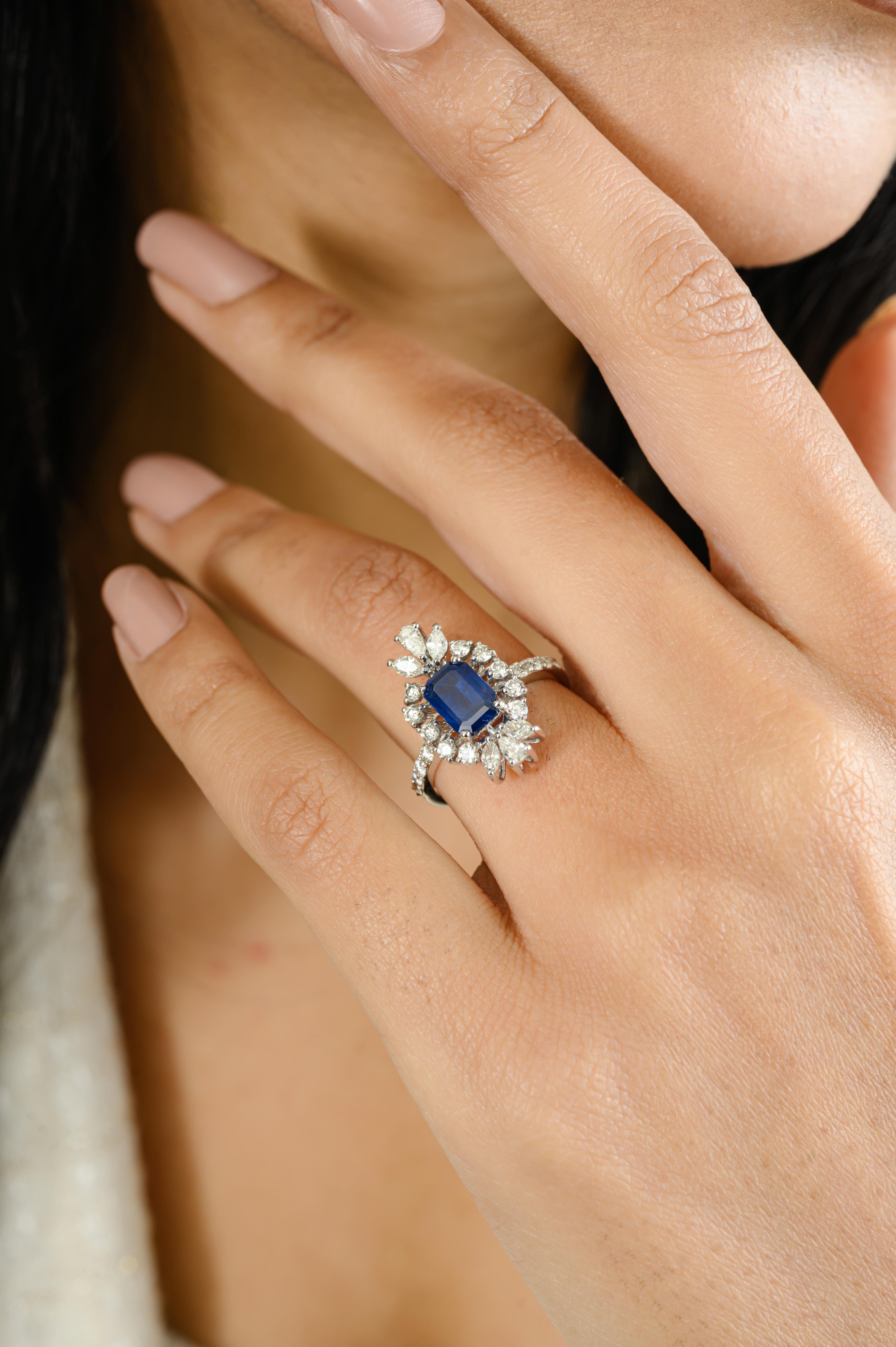 En vente :  Alliance de style Art déco en or blanc 18 carats avec saphir bleu et diamants 4