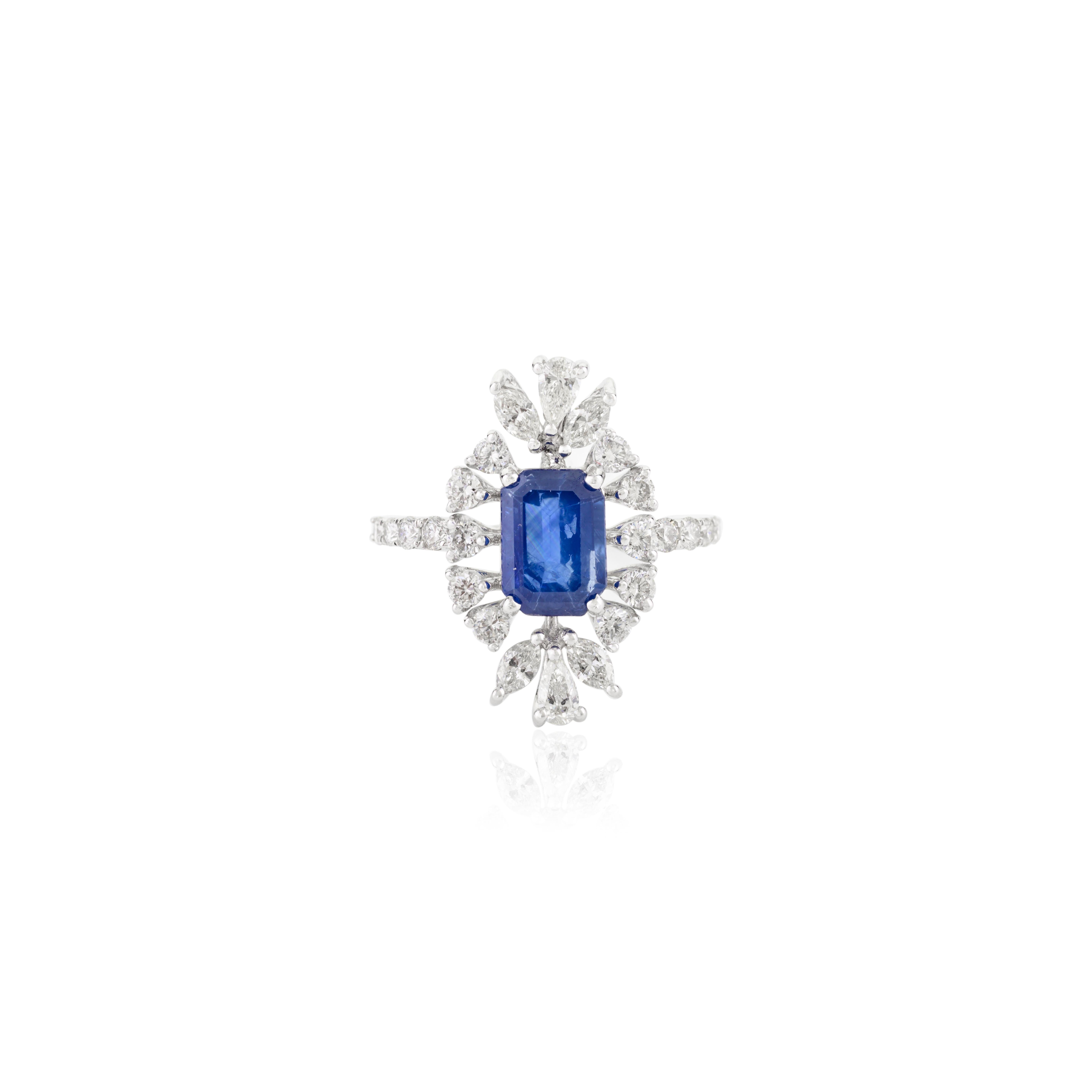 En vente :  Alliance de style Art déco en or blanc 18 carats avec saphir bleu et diamants 5
