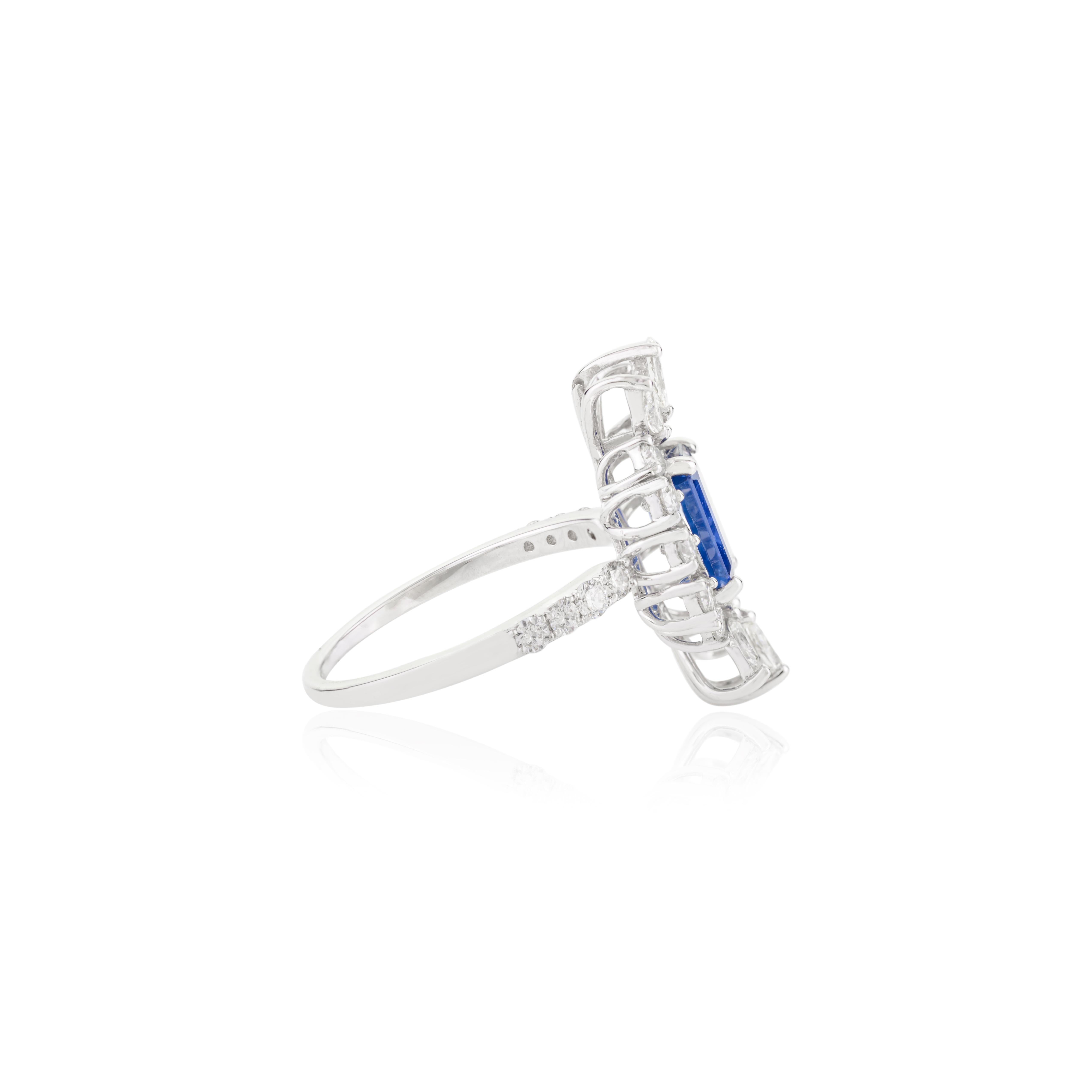 En vente :  Alliance de style Art déco en or blanc 18 carats avec saphir bleu et diamants 6