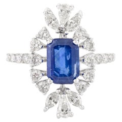 Hochzeitsring aus 18 Karat Weißgold mit blauem Saphir und Diamanten im Art-déco-Stil für Damen