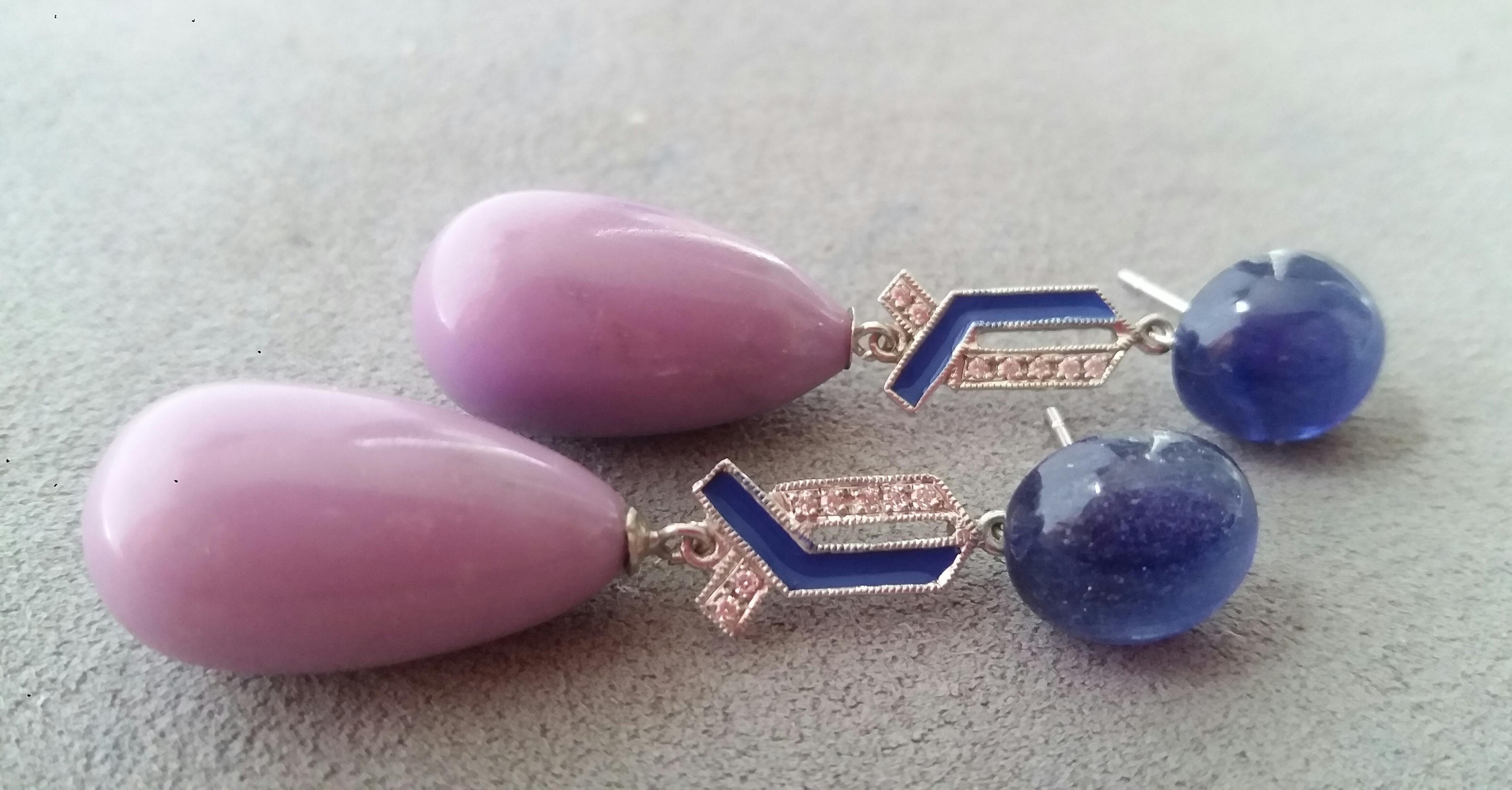 Art Deco Style Blue Sapphire Phosphosiderite Gold Diamonds Blue Enamel Earrings For Sale 1