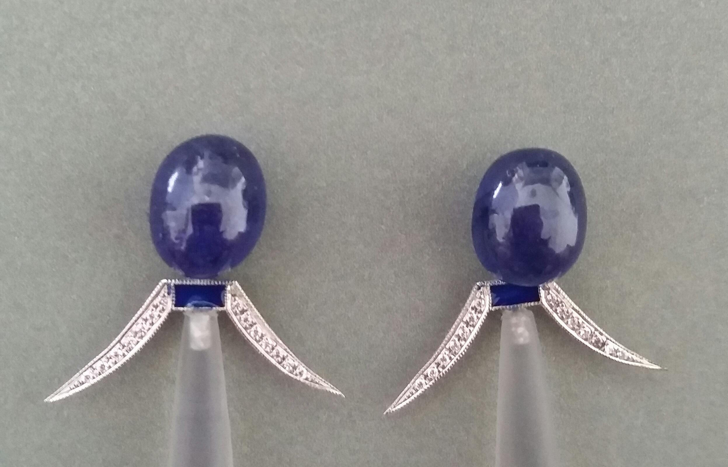 Art Deco Style Blue Sapphire Rock Crystal Gold Diamonds Emeralds Enamel Earrings For Sale 2