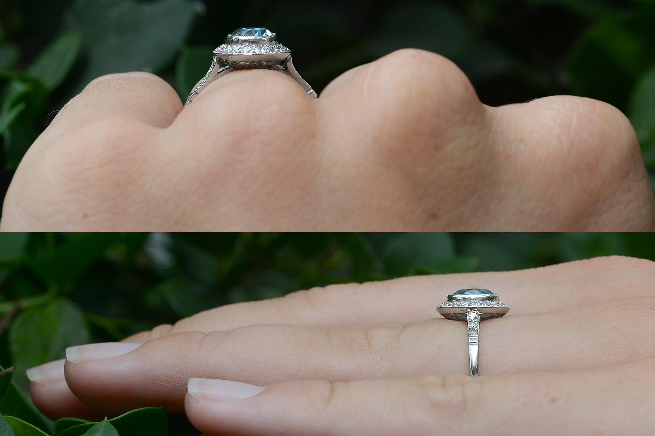 Modern Art Deco 1.75 Carat Blue Topaz Engagement Ring For Sale