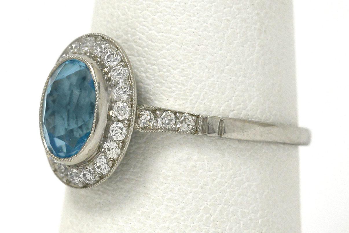 Oval Cut Art Deco 1.75 Carat Blue Topaz Engagement Ring For Sale