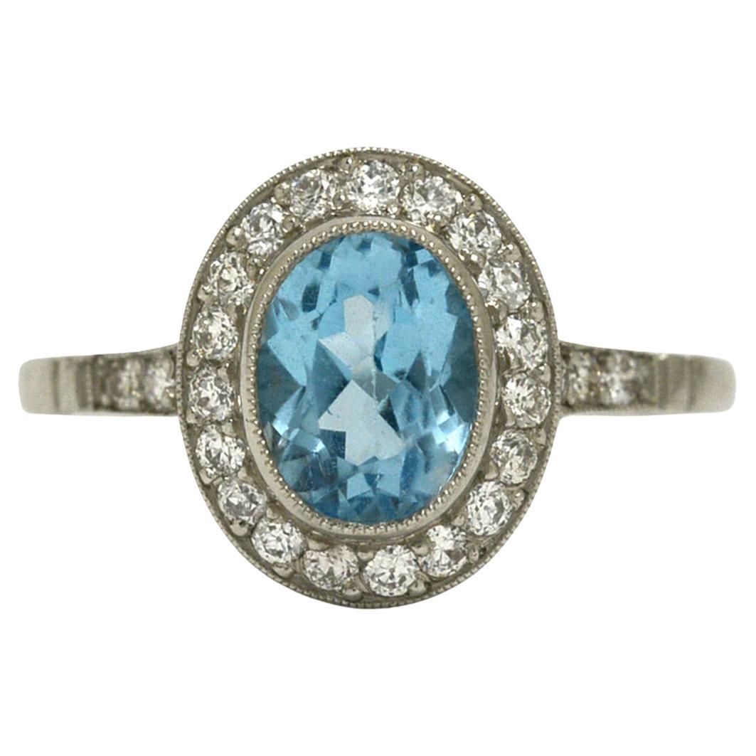 Art Deco 1.75 Carat Blue Topaz Engagement Ring For Sale