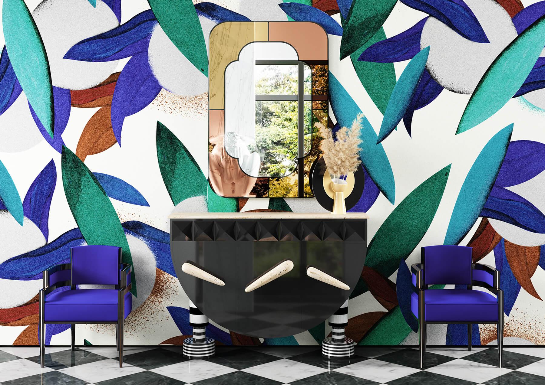Esszimmerstuhl im Art-déco-Stil mit blauer Samtpolsterung und Messingdetails, Sessel im Angebot 1