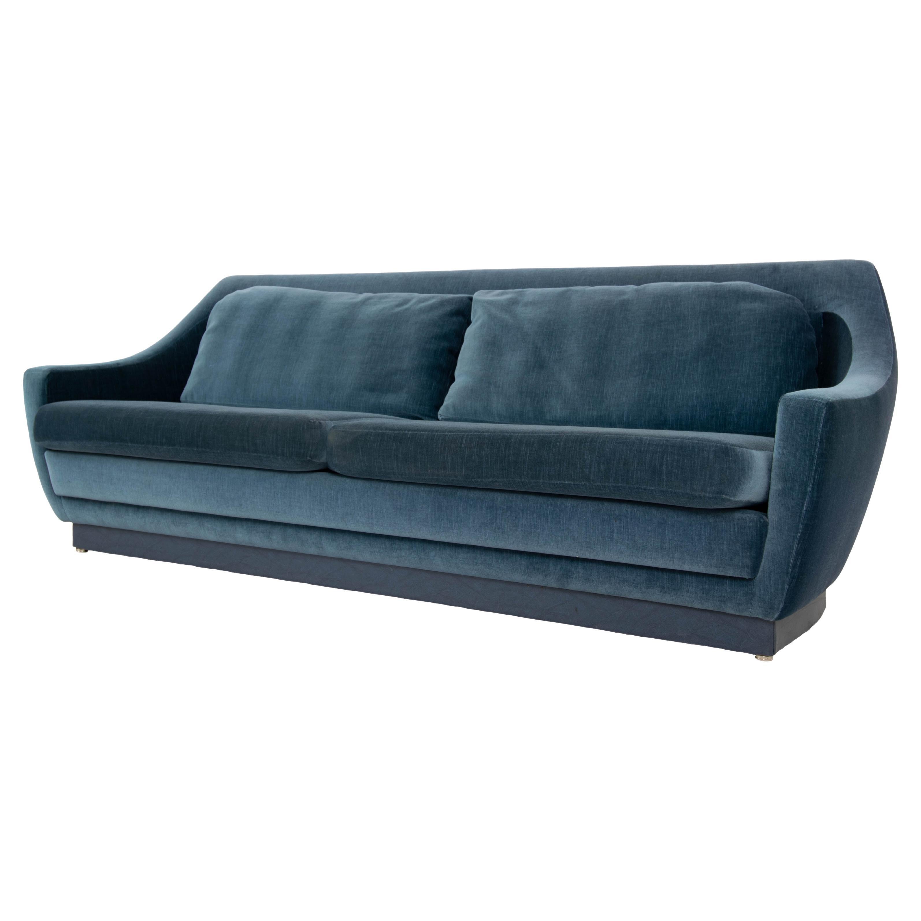 Art Deco Style Blue Velvet Sofa, The Netherlands
