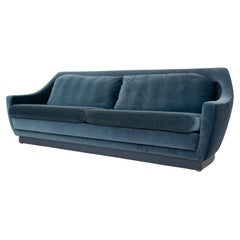 Blaues Samtsofa im Art Deco-Stil:: Niederlande