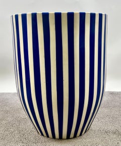 Art Deco Style Blue & White Resin Cylindrical Side, End Table or Stool