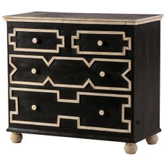 Glamorous Bone Trim Wood Chest Dresser Cabinet- Deco Dorothy Draper Style