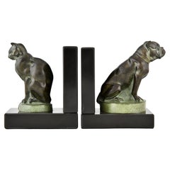 Art Deco style bookends cat and dog signed by Max Le Verrier.